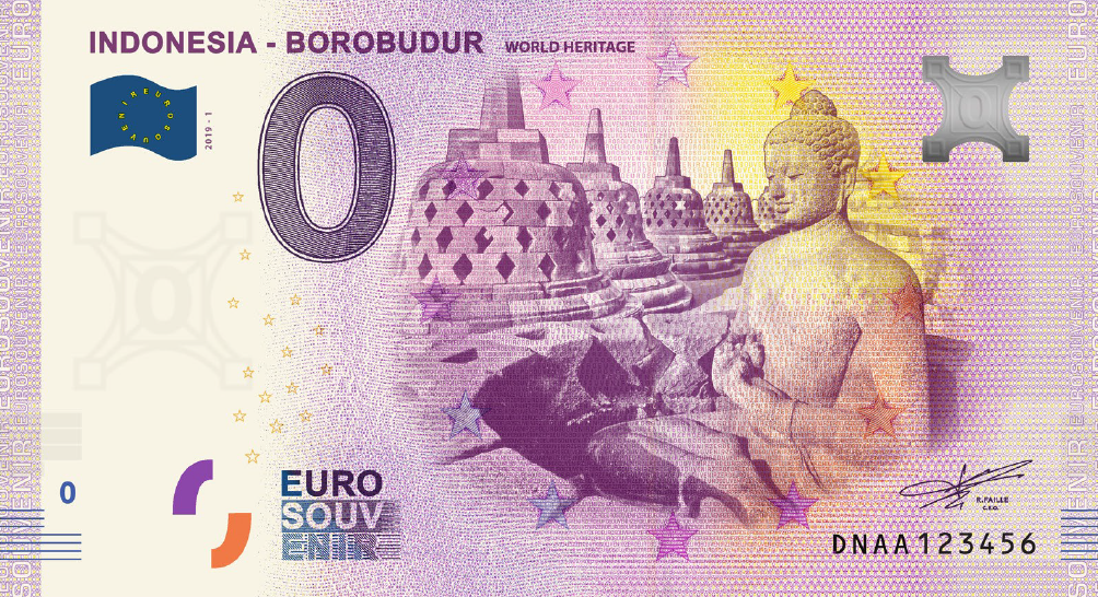 0 Euro souvenir note Indonesië 2019 - Borobudur
