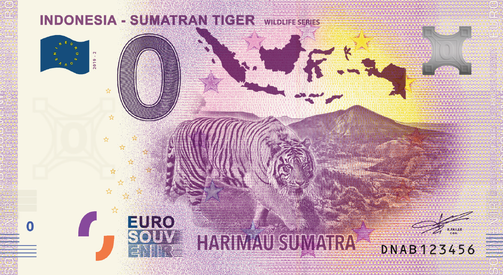 0 Euro souvenir note Indonesië 2019 - Sumatran Tiger