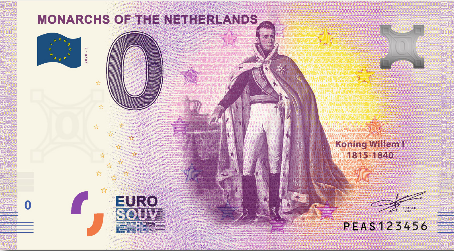0 Euro souvenir note Nederland 2020 - Koning Willem I