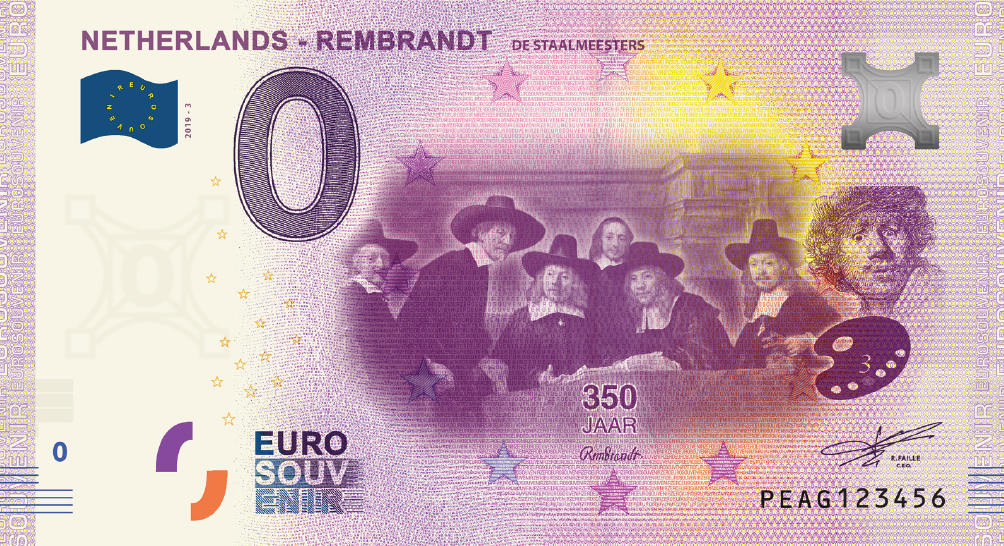 0 Euro souvenir note Nederland 2019 - Rembrandt De Staalmeesters