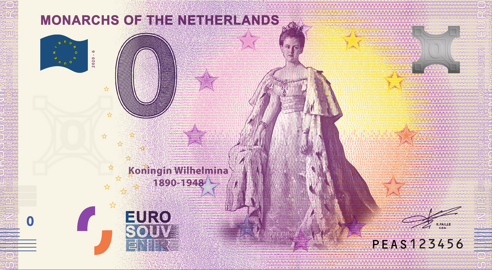 0 Euro souvenir note Nederland 2020 - Koningin Wilhelmina
