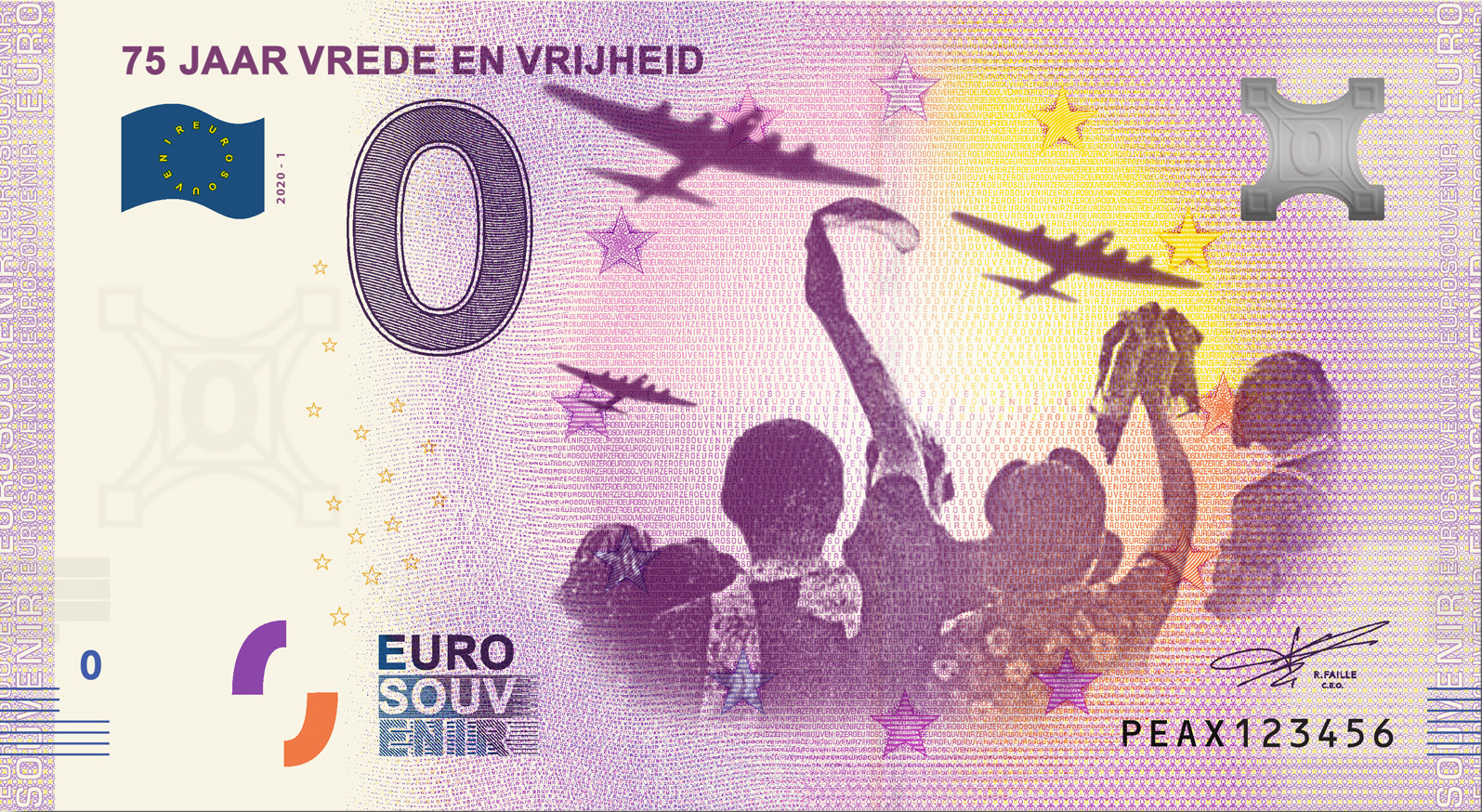 0 Euro souvenir note Nederland 2020 - Vrede en Vrijheid