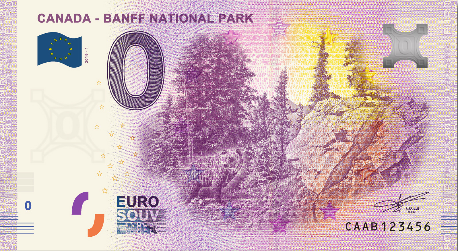 0 Euro souvenir note Canada 2019 - Banff National Park