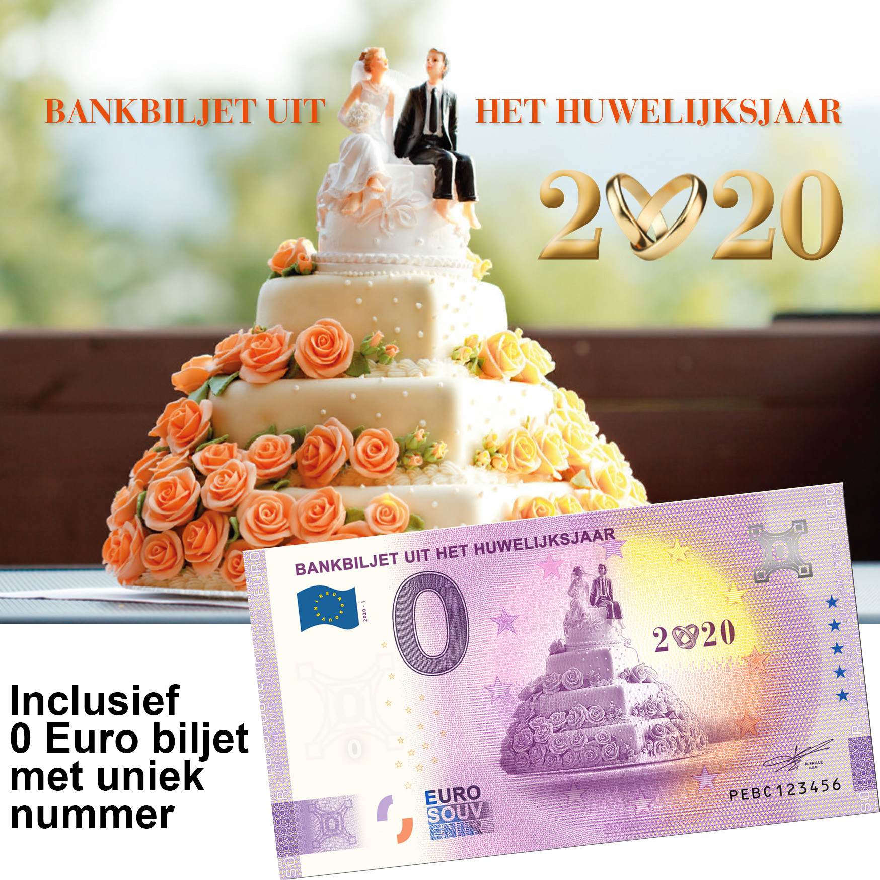 0 Euro souvenir note Nederland 2020 - Bankbiljet uit het huwelijksjaar in cadeausleeve