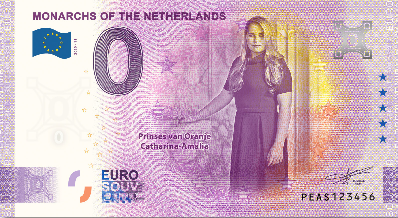 2020-11 NETHERLANDS PEAS MONARCH PRINSES AMALIA EURO BILLET SOUVENIR EURO SCHEIN 