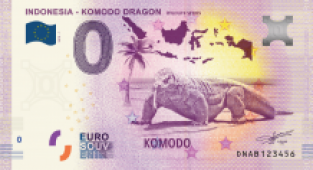 0 Euro souvenir note Indonesië 2019 - Komodo Dragon