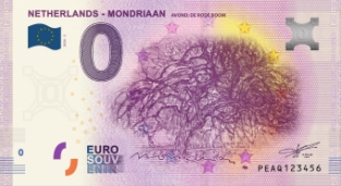 0 Euro souvenir note Nederland 2020 - Mondriaan Avond; de rode boom