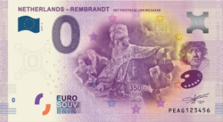 0 Euro souvenir note Nederland 2019 - Rembrandt Feestmaal van Belsazar